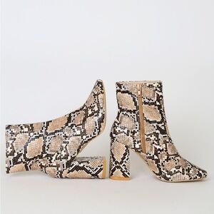 LULUS -  Tan Snake High Heel Mid-Calf Boots